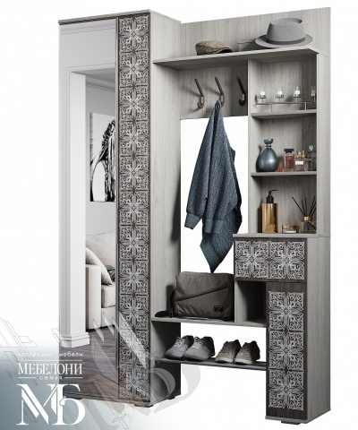 Прихожая Шанель Цвет Ясень Светлый/Темный Ш-1500 х В-2176 х Г-372 мм