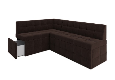 Кухонный угловой диван дельфин Атлантис велюр коричневый