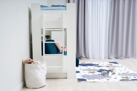 Двухъярусная кровать с диван-кроватью синий / белый